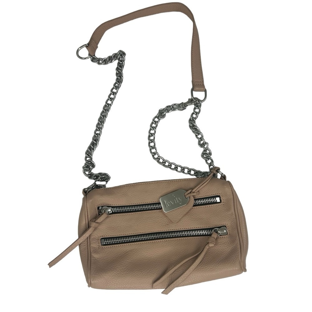 Levity Soft Pebbled Beige Nude Crossbody Bag Purse Silver Tone Hardware Moto